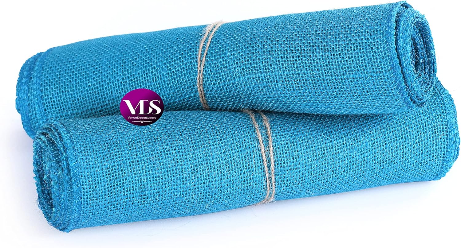 VDS Pack of 5, Burlap Table Runner 100% Natural Jute Rustic Hessian Table Cloth Centrepiece for Wedding Bridal Shower Birthday Event Party Banquet Table Decoration (Size 12X108 Inch)(Teal)
