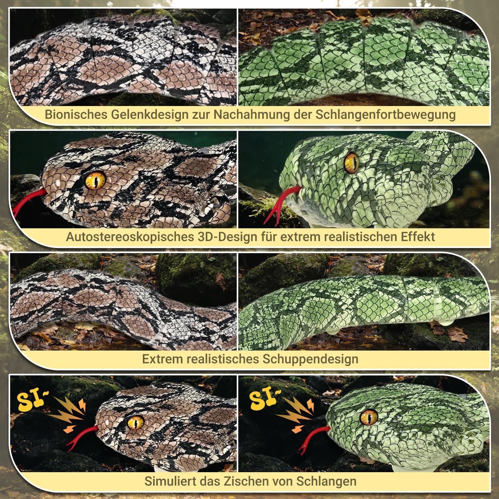 HILKKET Serpiente Teledirigida, Serpiente pitón Teledirigida de 64 cm, Juguete eléctrico de Serpiente para Tierra y Agua a 5 km/h, Juguete Impermeable para Piscina, Juguete Acuático para Niños