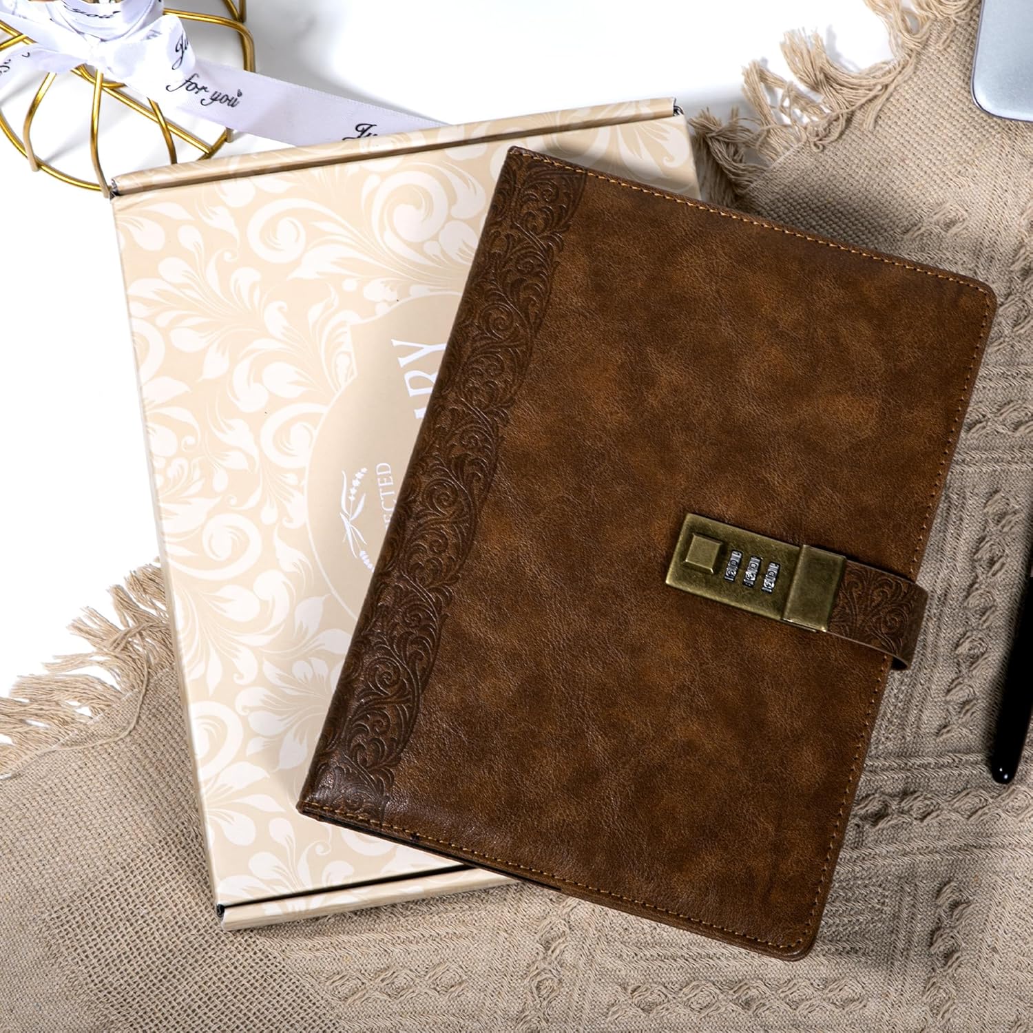 CAGIE Vintage Diary with Lock 256 Pages Leather Journal with Lock Spine Embossing Hardcover Locked Journal with Pen, 7 x 9 Inch Diary for Men Women, Black - Image 5