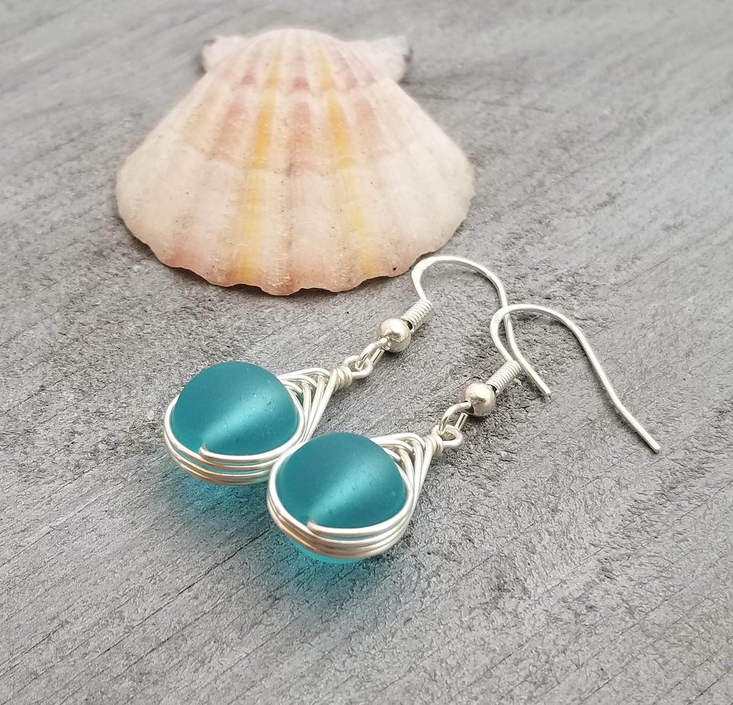 Handmade Sea Glass Earrings, Hawaiian Jewelry for Women, Braided Small Round Earrings, Unqiue Sea Glass Jewelry Birthday Gift For Women