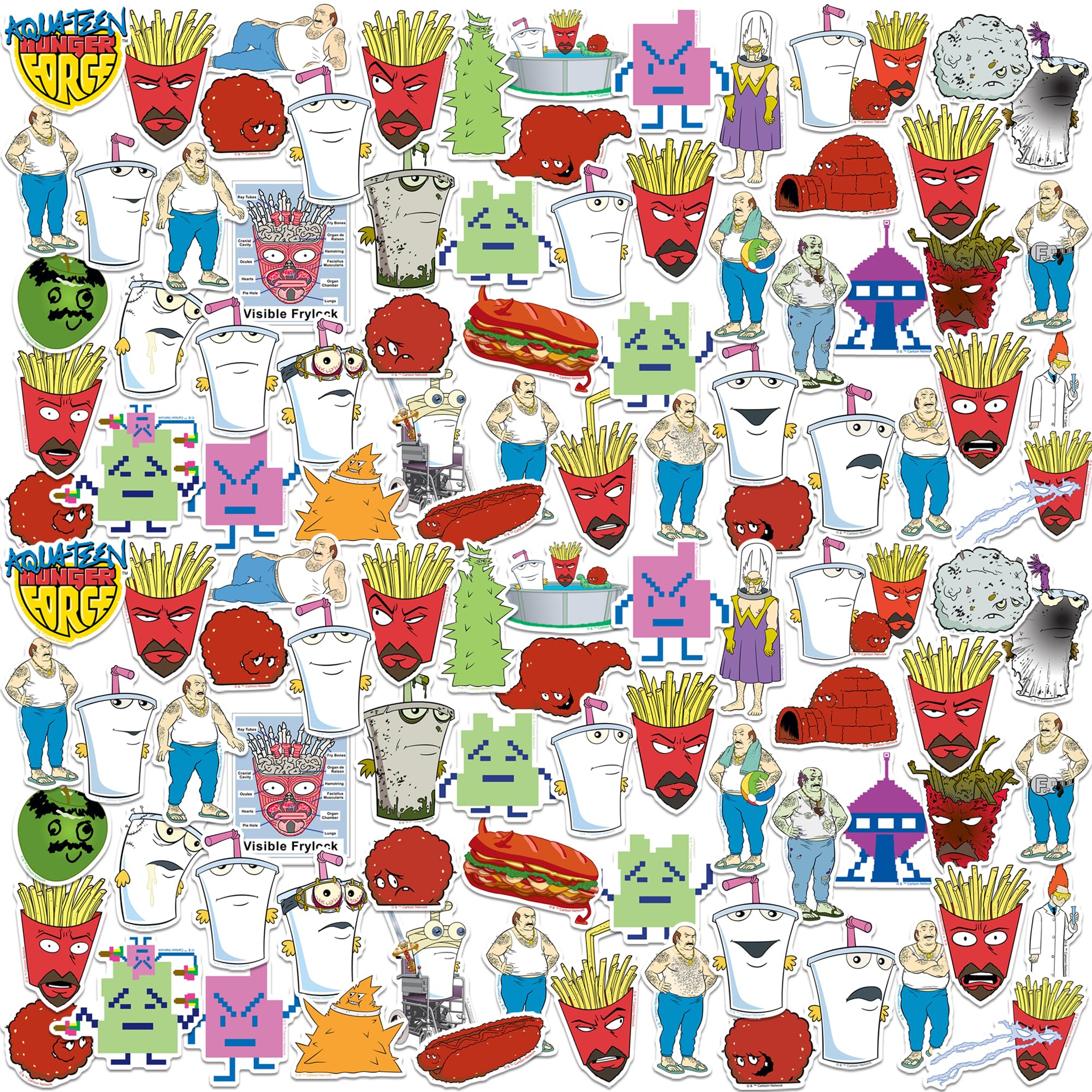 Aqua Teen Hunger Force Character Vinyl Large Deluxe Stickers Variety Pack - Laptop, Water Bottle, Scrapbooking, Tablet, Skateboard, Indoor/Outdoor, Set of 100