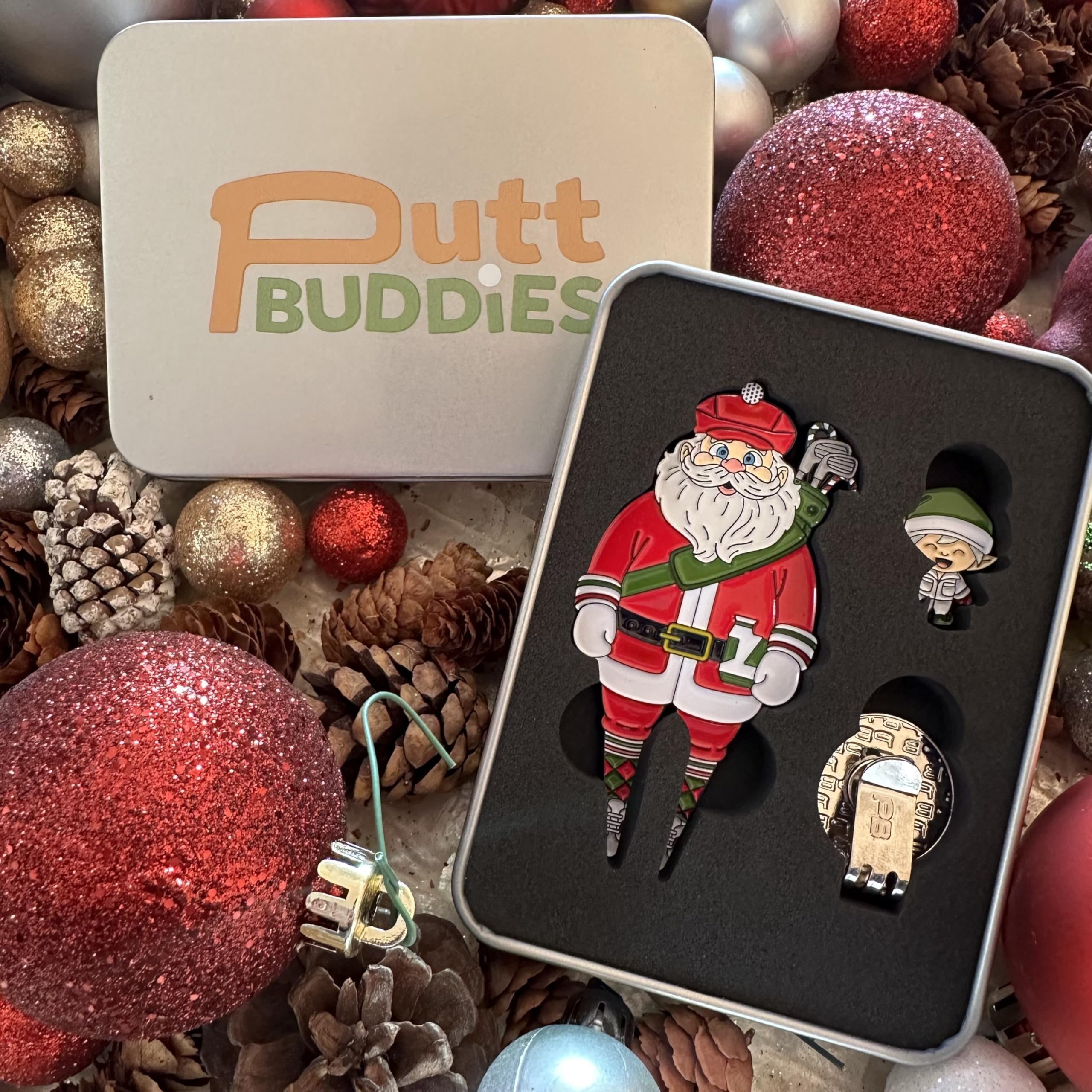 PuttBuddies Golf Santa Divot Tool with Caddy Elf Ball Marker