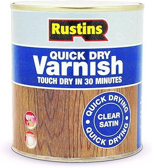 Rustins Quick Dry Varnish Clear Satin 500ml -Fast-Drying Water-Based Wood Varnish; Durable Non-Yellowing Finish in Gloss, Satin or Matt for Indoor Use