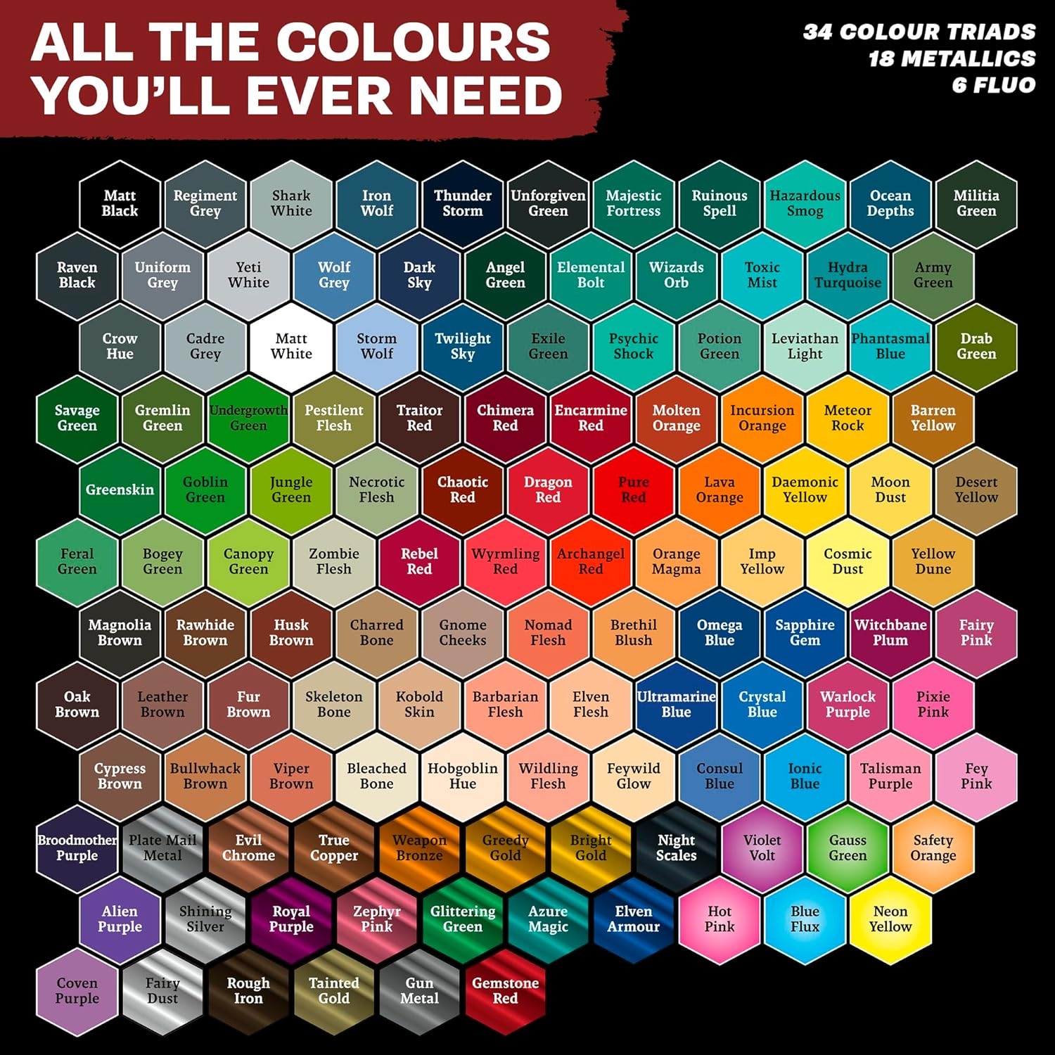 The Army Painter, Warpaints Air Complete Set Combo, 126 x 18ml Pre-Thinned Acrylic Airbrush Paints, Incl. 18 Metallics, 6 Fluo & 2 Paint Stations - Air Brush Miniature Paint for DND & Warhammer