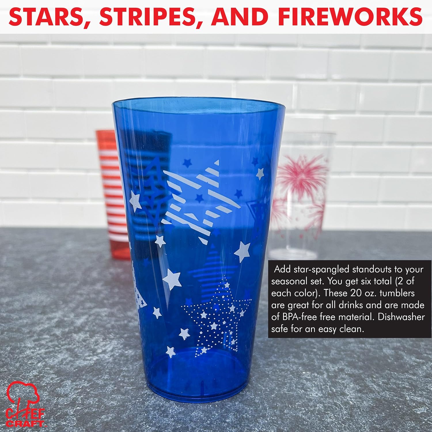 Chef Craft 20 oz. Patriotic Tumbler (Set of 3)