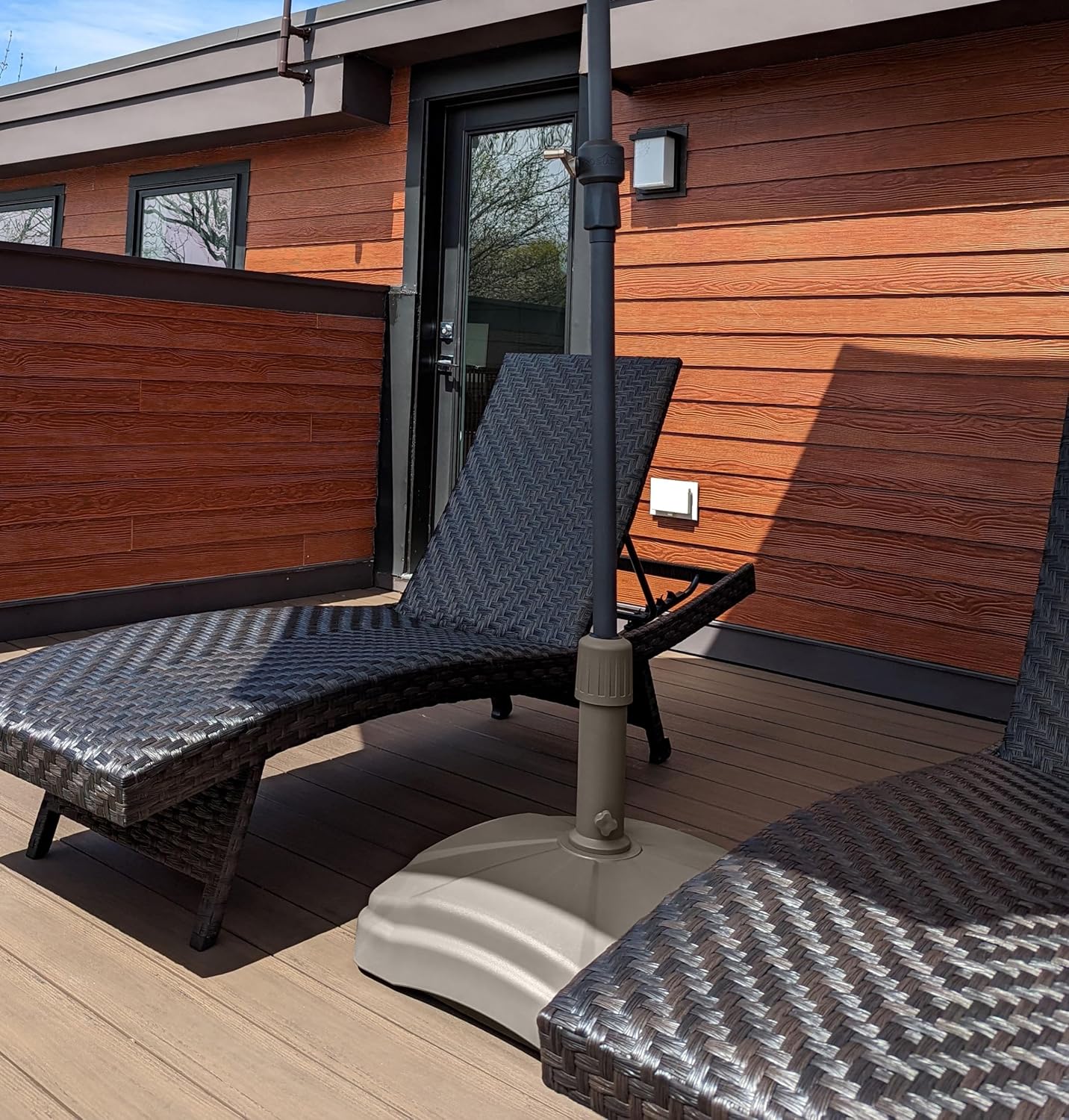 Outdoor Umbrella Stand with Easy Rolling Base (up to 125lb) Heavy Duty Universal Design for Weighted Commercial Patio & Deck Big Mobile Sun Shade with Hidden Wheels | Driftwood