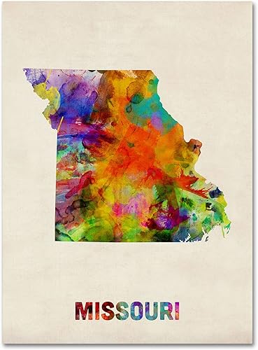 Trademark Fine Art Mapa de Missouri por Michael Tompsett - Lienzo decorativo para pared, 14 x 19 pulgadas