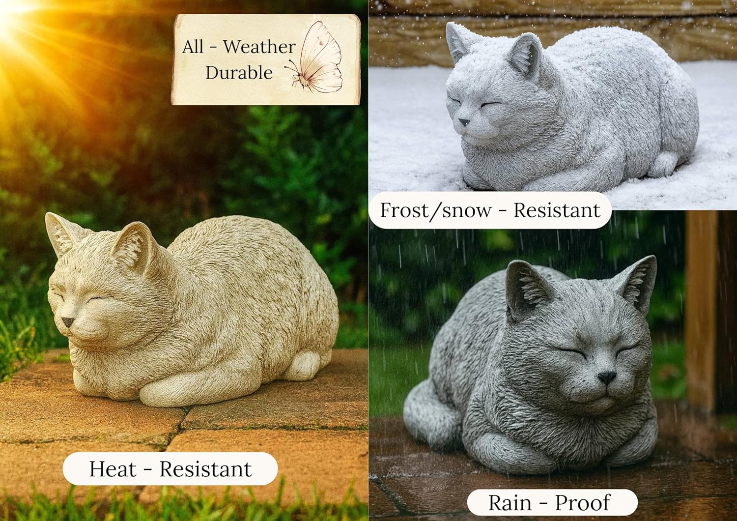 Garden Cat Statue Concrete Pet Memorial Gift Outdoor Sculpture Crouching Kitty Yard Figure Sympathy Gift for Pet Lovers Patio Ornament Cement Kitten Statuary