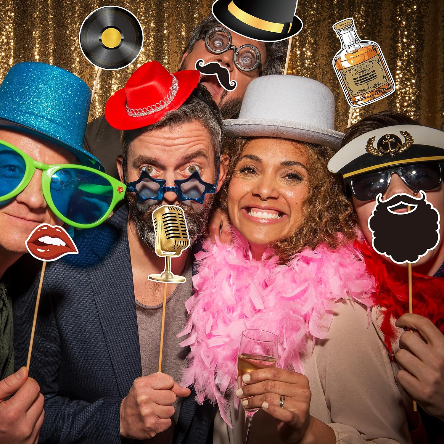 20s Roaring Photo Props - 33 Pcs Black Gold Party Decorations