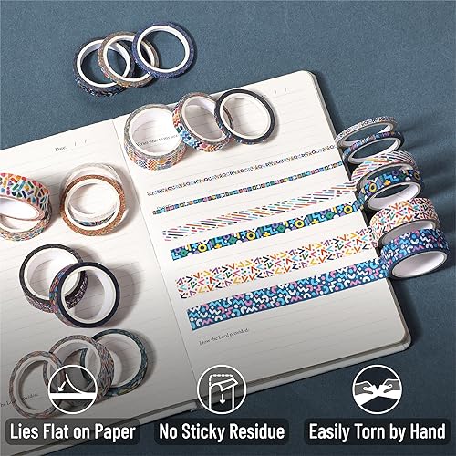Vista 74 de Mr. Pen - Juego de cintas Washi, 21 rollos, tamaños surtidos, cinta washi floral para diario