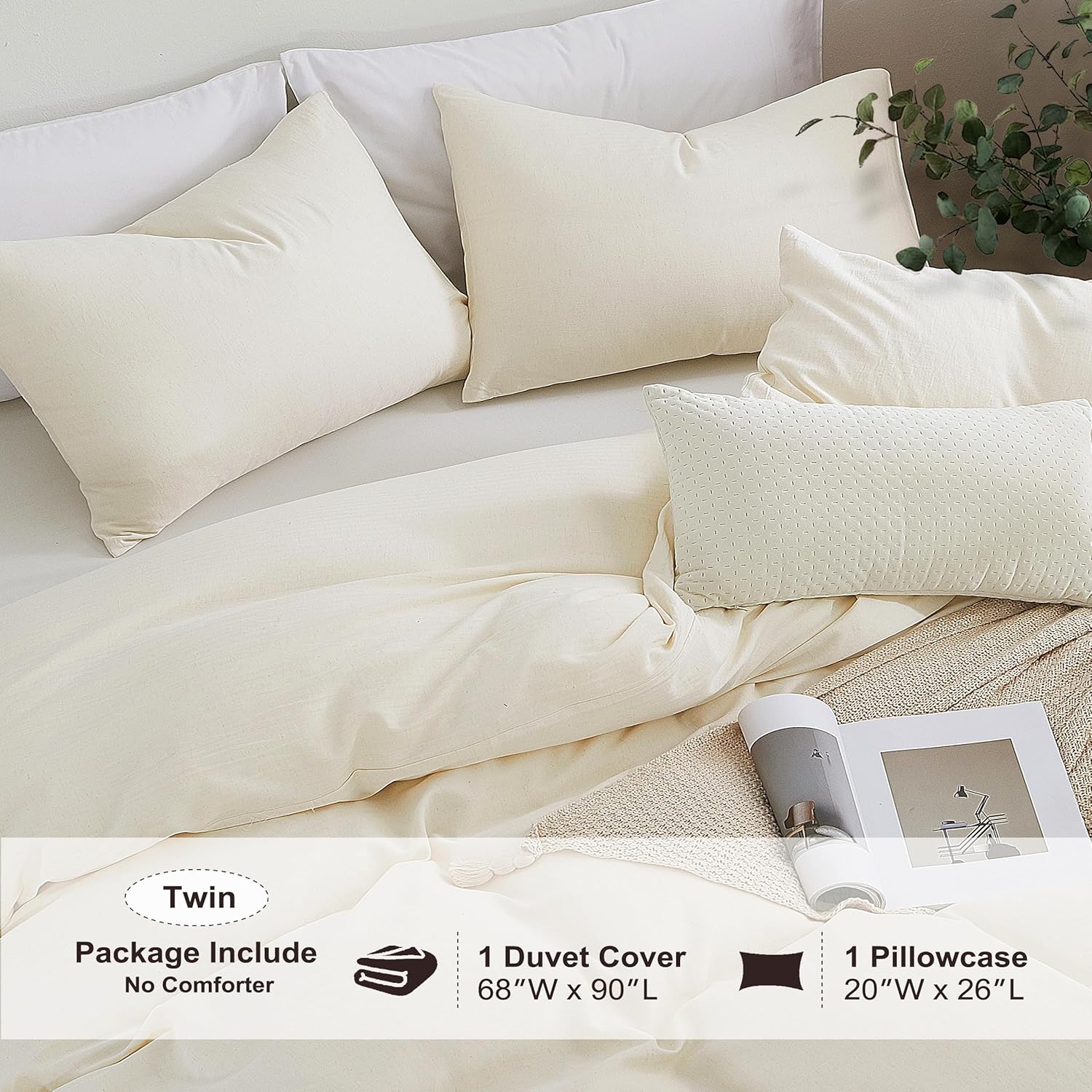 Oli Oli Anderson Duvet Cover Twin Size - 2 Pieces Washed Cotton Linen Duvet Cover Set - Soft Breathable Bedding Set with Zipper Closure for All Seasons, Comforter Not Included - Natural Linen, Twin