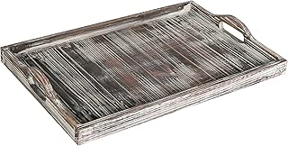 Rustic Torched Wood Breakfast Serving Tray & Coffee Table Accent Platter with Cutout Handles, Brown - coolthings.us