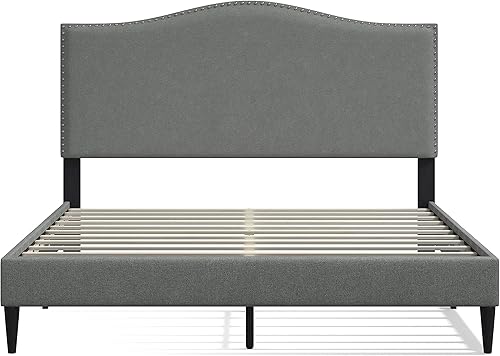 Miniatura 9 de Glenwillow Home Kameli - Base de cama tapizada con base de camello con ribete de clavos, base de colchón, no necesita somier, fácil montaje, color