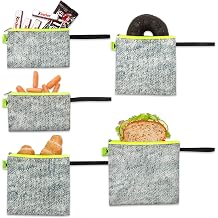 Nordic By Nature Reusable Sandwich Bag Snack Bags - Value Pack of 5 Dual Layer Lunch Baggies - Dishwasher Safe - Eco Friendly Cloth Wraps - Easy Open Zipper Grey/Neon