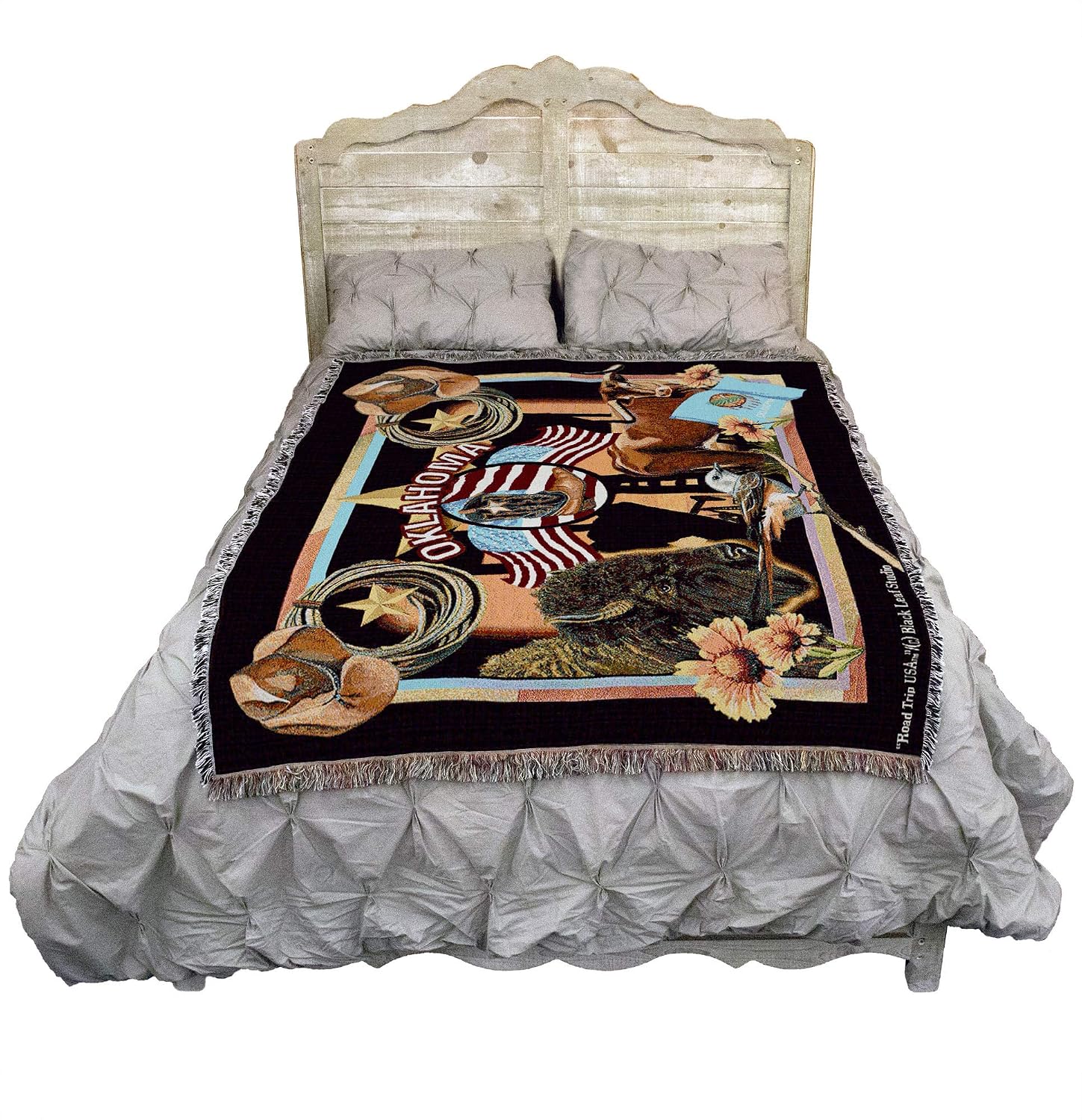 Pure Country Weavers State of Oklahoma Blanket by Dwight D Kirkland - Gift Tapestry Throw Woven from Cotton - Made in the USA (72x54)
