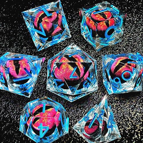 Miniatura 2 de HAOMEJA D&D - Juego de dados de resina para DND, 7 piezas de resina de borde afilado, núcleo líquido, juego de rol con bolsa de dados de ojo de