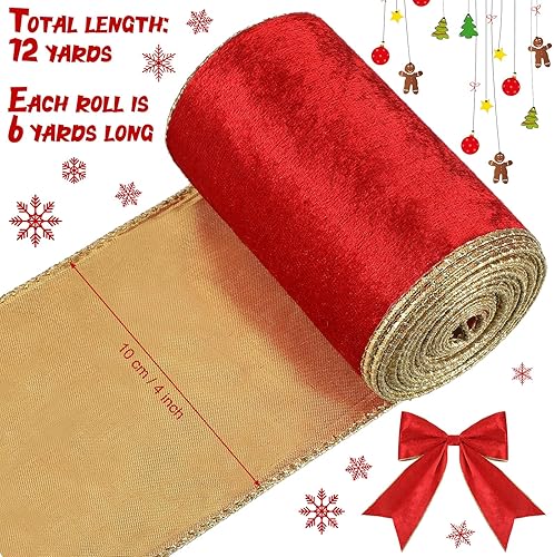 Miniatura 9 de 2 rollos de cinta de terciopelo navideño con borde con cable, cinta para envolver, cinta de tela para hacer lazos de Navidad, decoración de arreglos