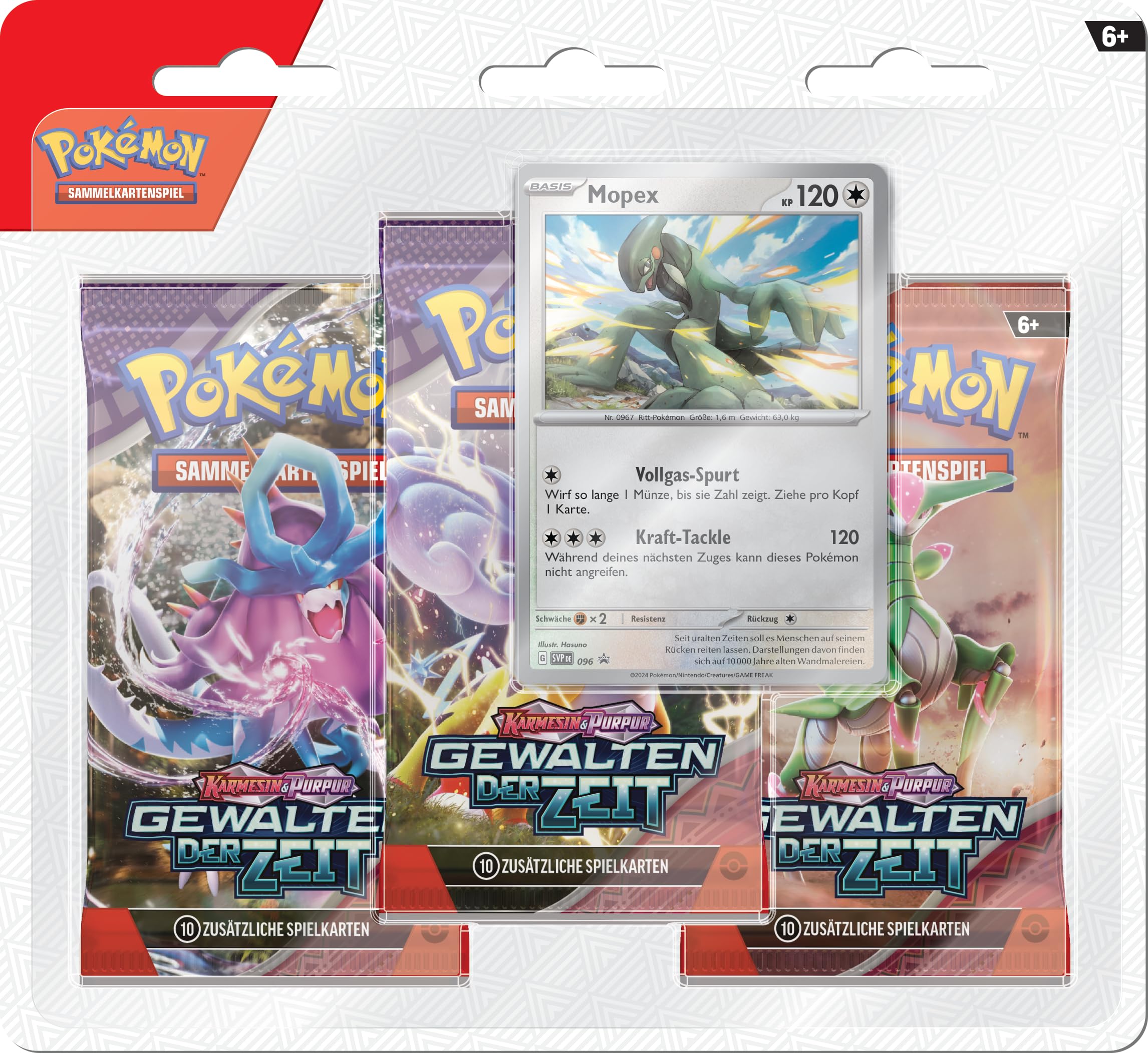 Pokémon Gioco di carte collezionabili: confezione da 3 pacchetti di carte cremisi e porpora – I poteri del tempo: Mopex (3 booster e 1 carta promozionale olografica)