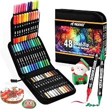 48 Colors Acrylic Paint Markers, Dual Tip with Fine Tip and Brush Tip Pens for Stone, Wood, Calligraphy, Canvas, Ceramic, Metal, Glass, Rock Painting, DIY Crafts Art Supplies Kit