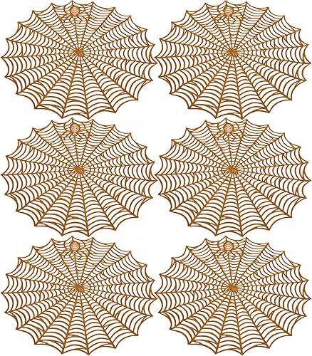 Vista 9 de Sfcddtlg 6 manteles individuales de telaraña de Halloween, 15 pulgadas, aislamiento térmico de Halloween, manteles individuales de telaraña