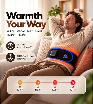BOB AND BRAD ThermoRed Cordless Heating Pad for Lower Back with Red Light