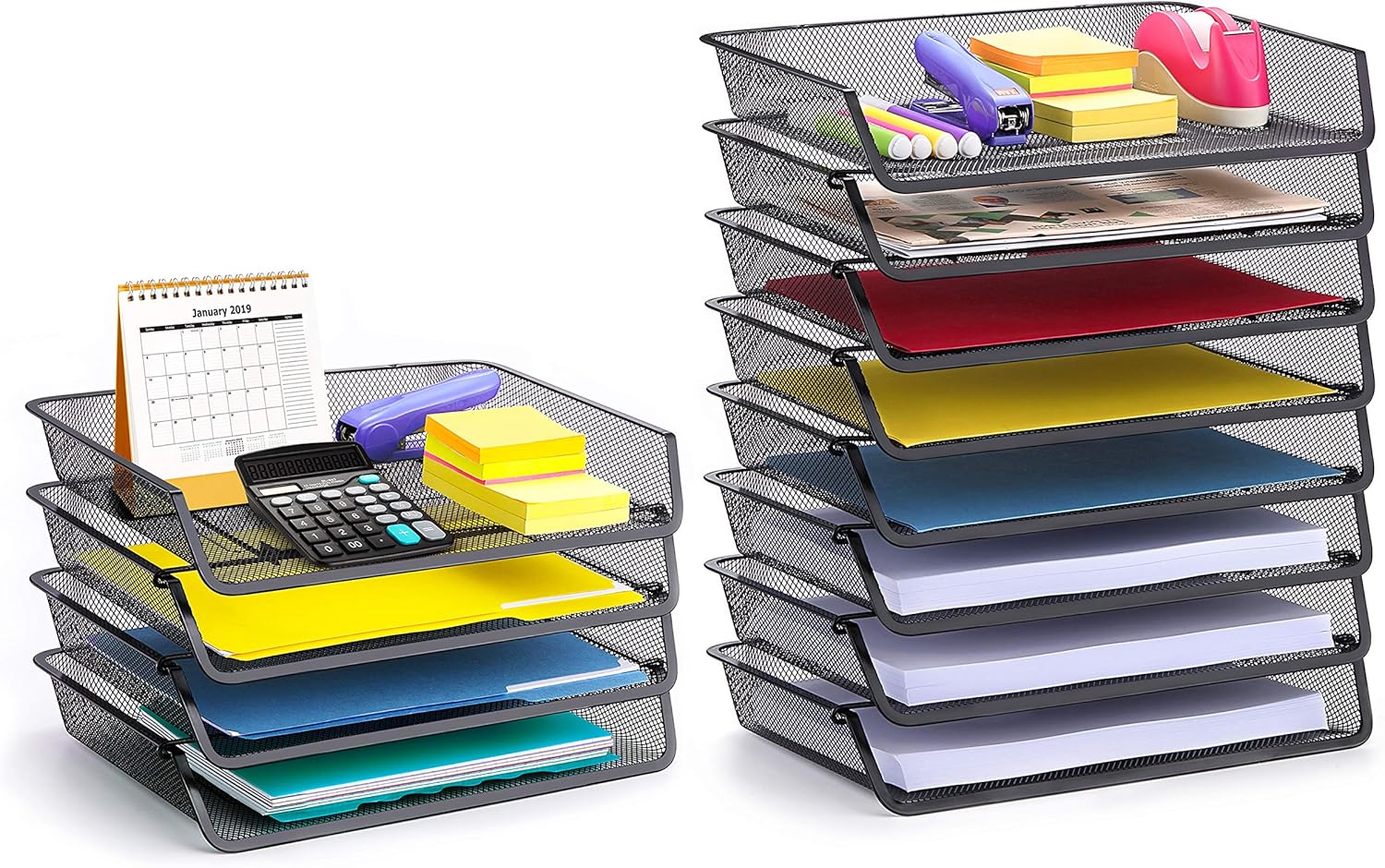 4 Pack - Simple Trending Stackable Office Desk Supplies Organizer, Desktop File Document Letter Tray Holder Organizer, Black : Office Products