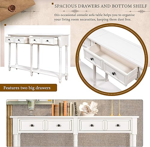 Miniatura 8 de Knocbel Mesa consola de entrada de 58 pulgadas de largo con cajones y estante inferior abierto, mesa auxiliar de madera maciza para sofá, entrada,