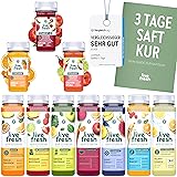 LiveFresh Saftkur 3 Tage | 21 S&auml;fte (250ml) & 9 Shots (60ml) kaltgepresst&sup1; | 713 Kalorien pro Tag | Vegane Fastenkur | Booklet mit Tipps & Tricks | Frisch gepresste Fruchts&auml;fte | 5,25&euro; Pfand