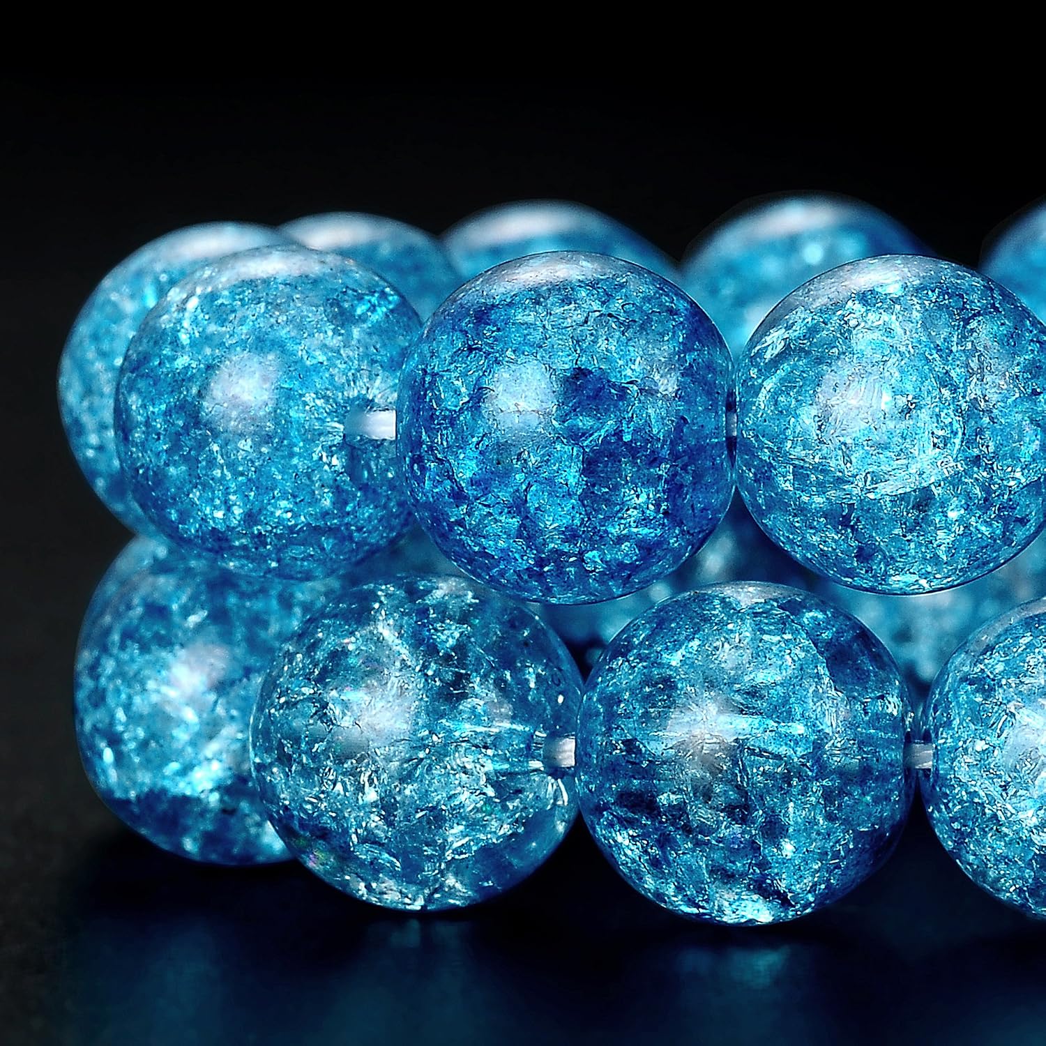 RUBYCA Round Crackle Druk Czech Crystal Pressed Glass Beads for Jewellery Making 6mm Strand (Blue), Dark Blue - Image 3