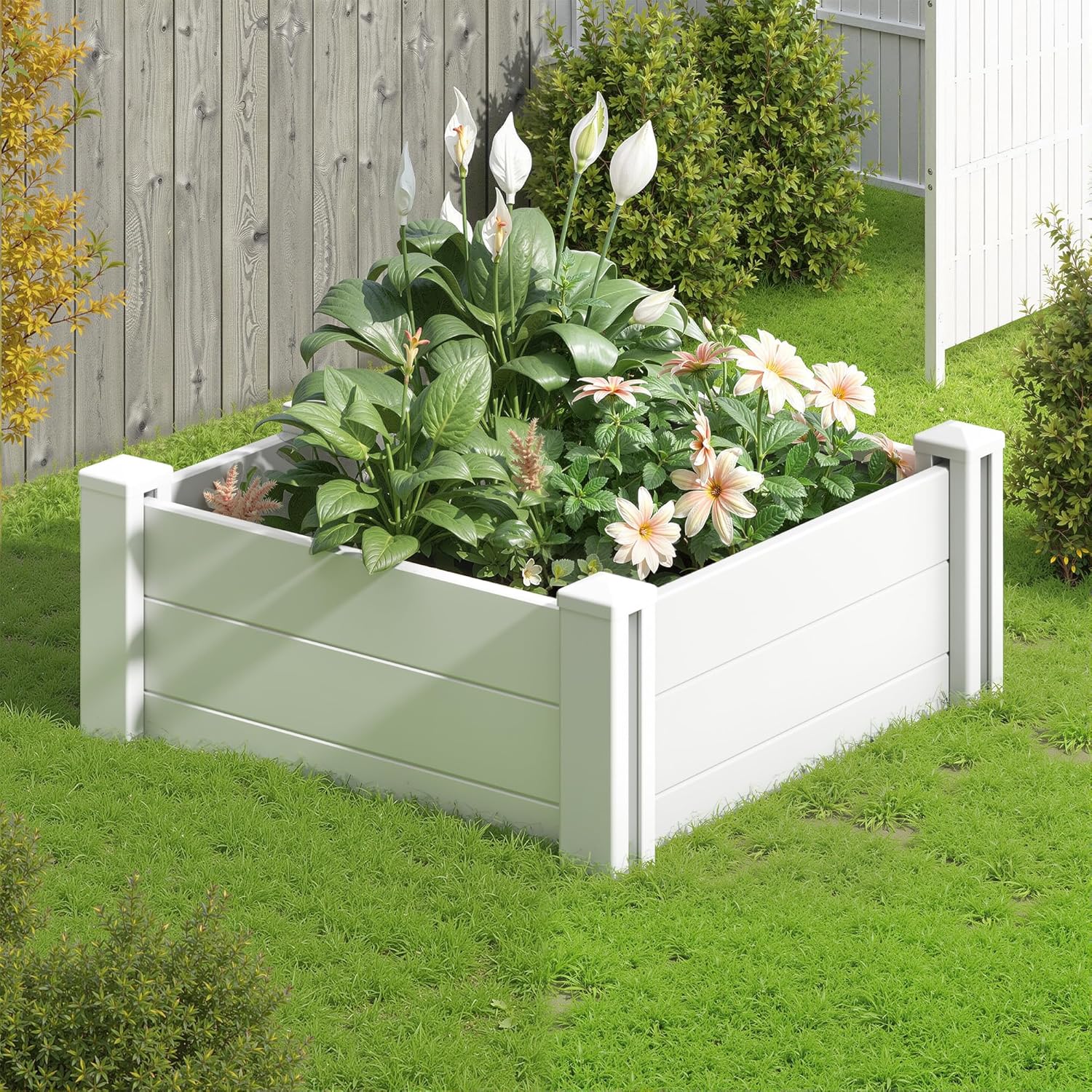 Casaphoria Raised Garden Bed, Plastic Planter Box with Open Bottom, 23.6" x23.6" x12" for Fruits, Vegetables, Herbs & Flowers, Perfect for Outdoor Gardening
