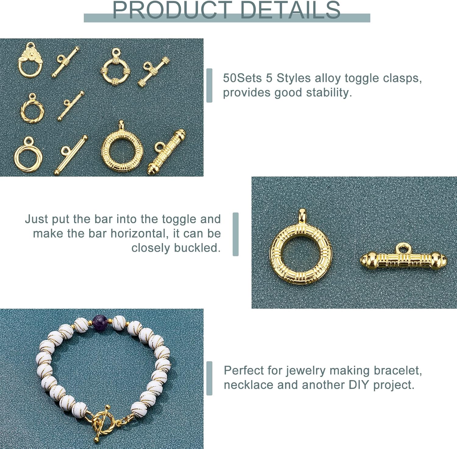 PH PandaHall 50 Sets 14K Gold Toggle Clasps, Flower Ring T-Bar Jewelry Clasps Tibetan Style Closure Gold Filled Clasp for Necklace Bracelet Jewelry Making DIY Craft, 5 Styles - Image 4