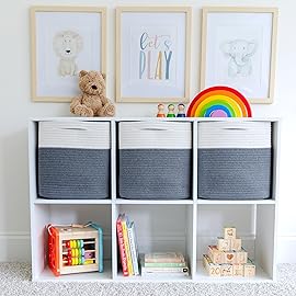 NaturalCozy Storage Cubes 11 Inch Cotton Rope Woven Baskets for Organizing, 3-Pack | Cube Storage Bin | Square Storage Baskets for Shelves Organizer, Classroom, Kids Toy Bins, Closet, Baby Nursery