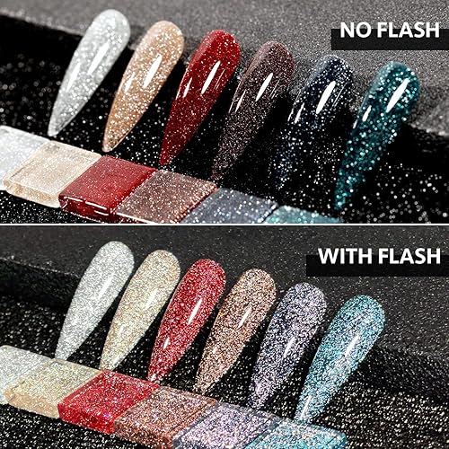 Miniatura 6 de GAOY Reflective Glitter Gel Nail Polish Set, 6 Colors Including Red Brown Blue Holographic Glitter Gel Polish Kit UV LED Soak Off Sparkly Home DIY