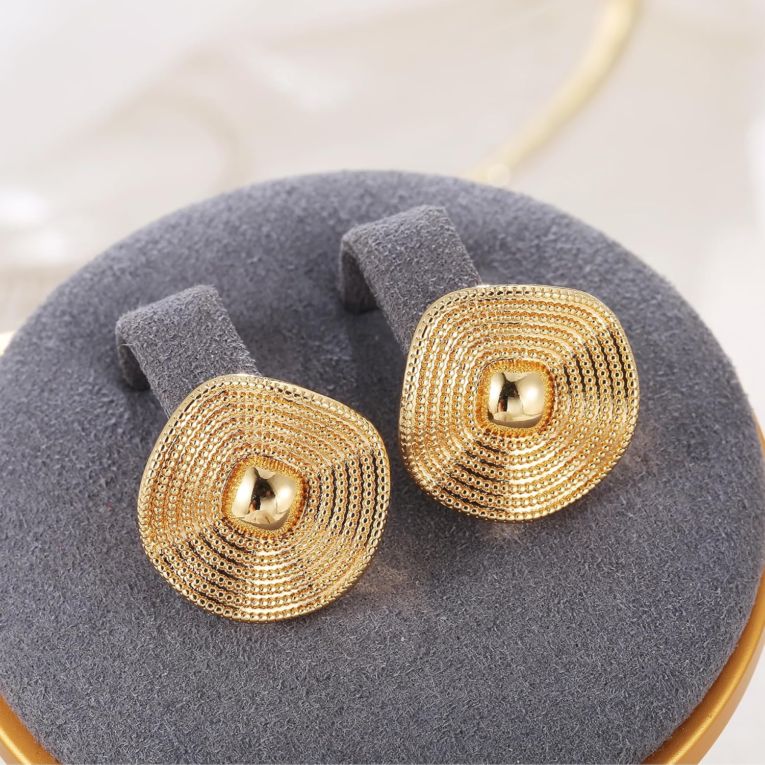 Chunky Golden Large Stud Earrings for Women Round Disc Stud Earrings Irregular Texture Earrings Trendy Vintage Jewelry - Image 4