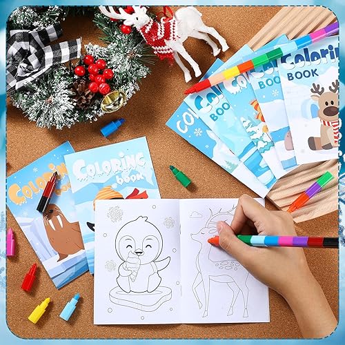 Miniatura 4 de Funrous 24 libros de colorear de animales de invierno a granel con 24 crayones apilables, oso polar, muñeco de nieve, libros de dibujo de glaciar,