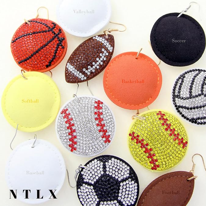 Sports Earrings for Women - Football, Baseball, Basketball, Soccer, Volleyball, Softball Cute Designs with Sparkling Rhinestones Sports Team Fan Jewelry - Gift Box Included