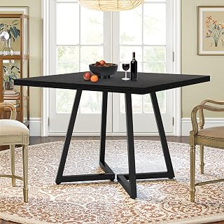 31.5" Dining Table for 4, Square Kitchen Table with Metal Frame, Vintage Wood Dining Tables for Kitchen Room Living Room, Brown