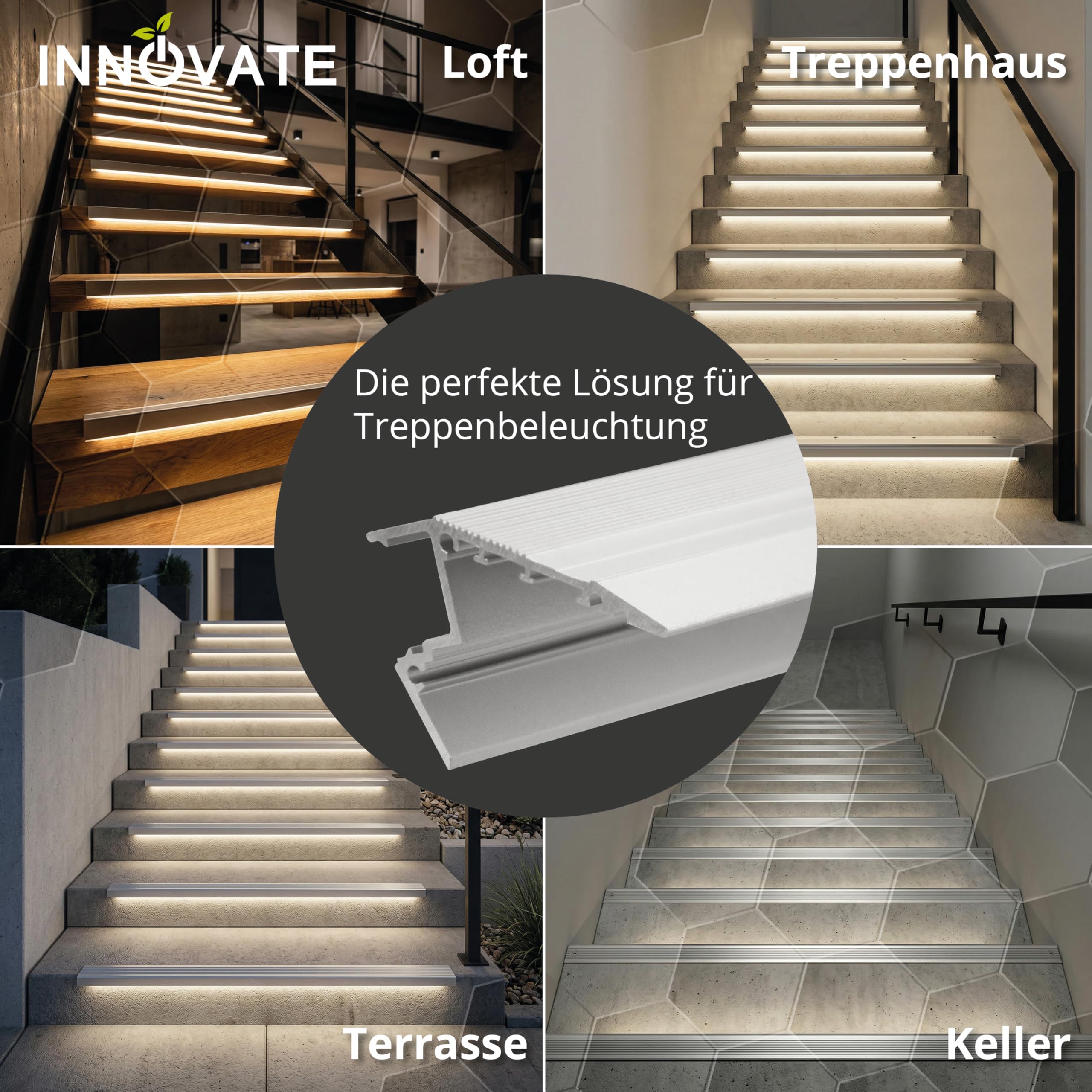 INNOVATE LED Treppenkantenprofil Aluminium 2m Silber LED Diffusor Milchig
