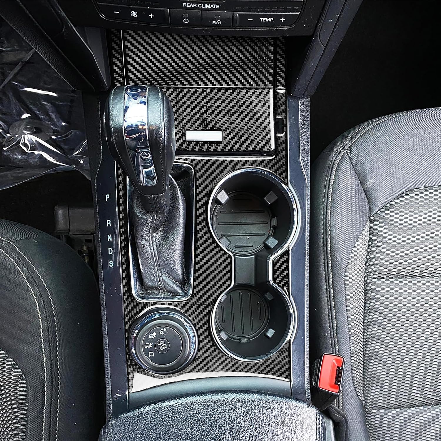 NVCNX Real Premium Carbon Fiber Compatible with Ford Explorer 2016 2017 2018 2019 XLT Limited Sport Platinum Base Car Center Console Gear Shift Panel Cover Interior Trim Kit Accessories 6PCs Black