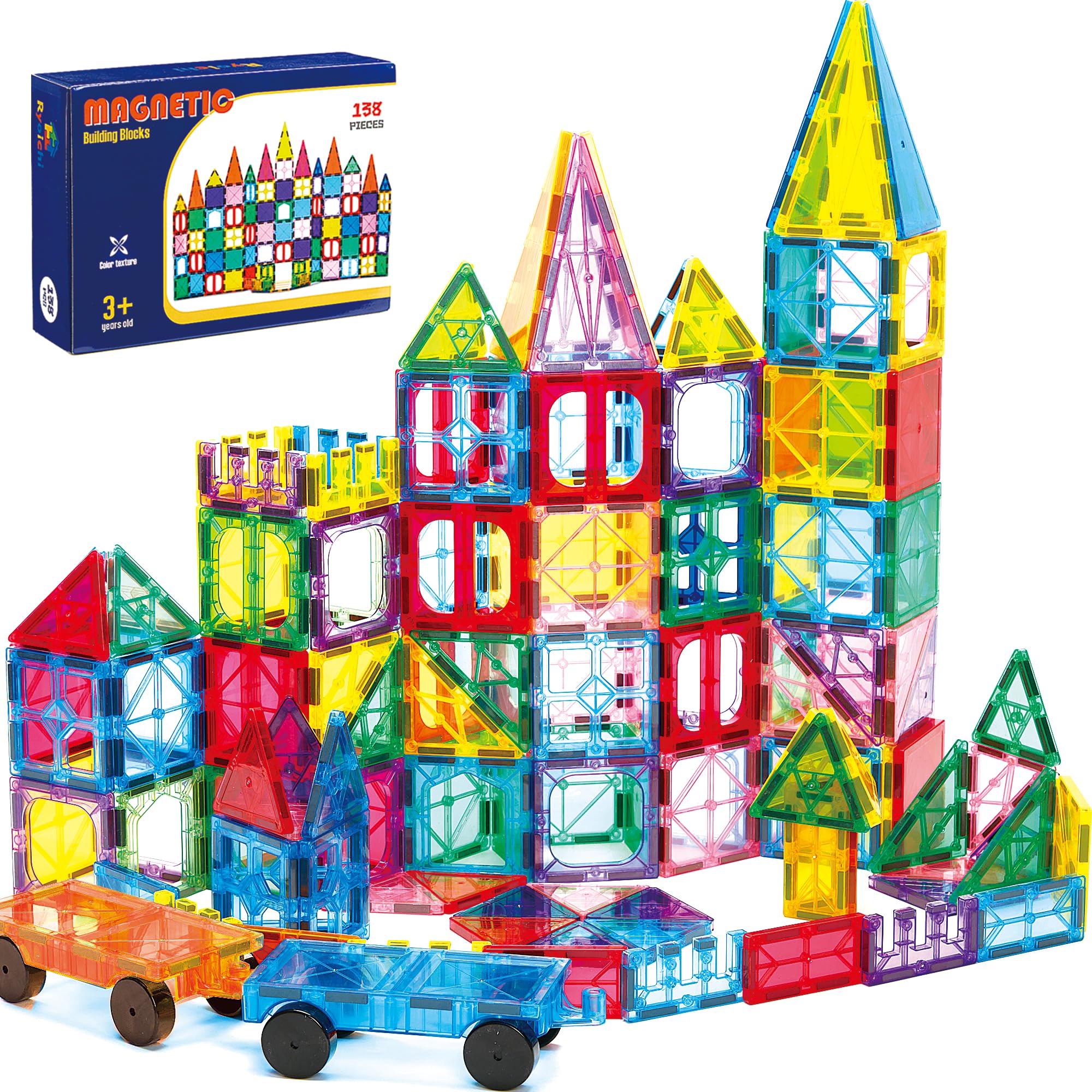 Ryoichi 138PCS Magnetic Building Tiles Set with 2 Cars, STEM