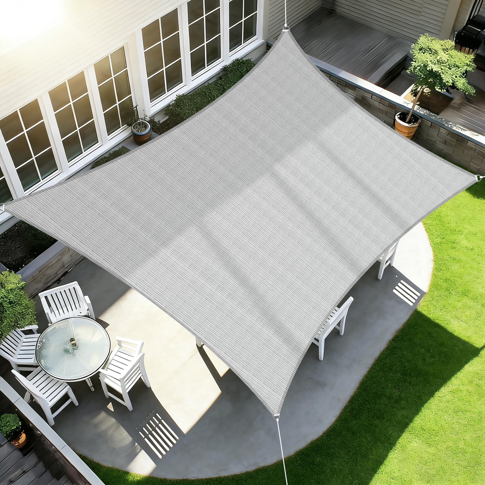 ECOOPTS 9'x9' HDPE Sun Shade Sail Rectangle Canopy Shades for Outdoor Patio Pergola Cover Blockage 95% UV Resistant(Gray)