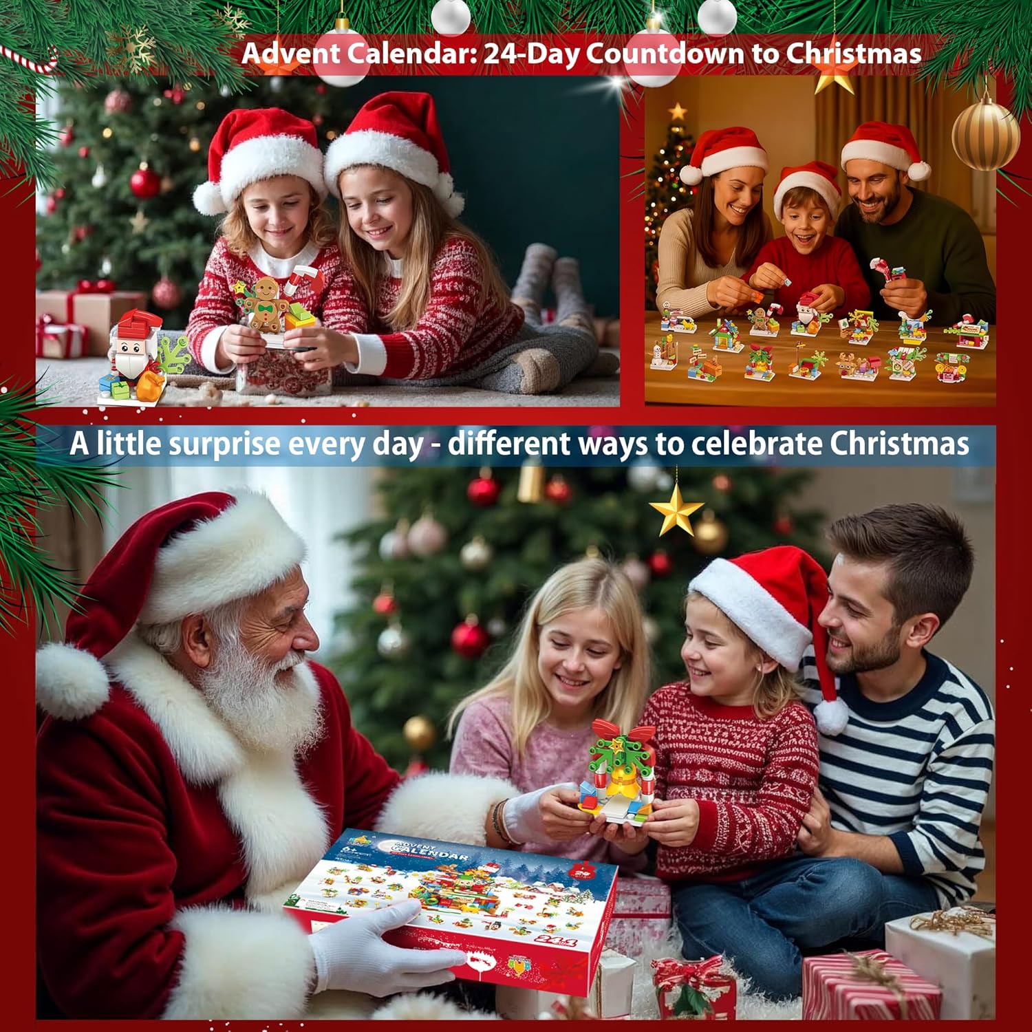Santa’s Workshop Advent Calendar 2025 Building Set for Kids – 24-in-1 Christmas Holiday Countdown Gift with 24 Days of Surprise Figures, Party Favors Building Block for Boys & Girls Ages 6
