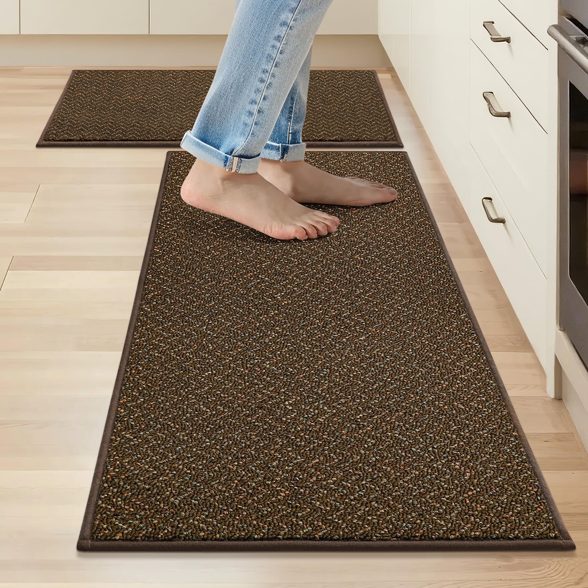 Tapis de sol de cuisine absorbants marron lavables et antidérapants en lot de 2 pièces