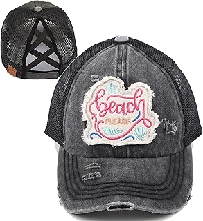Criss Cross Hat Womens Saying Baseball Hat - Beach Please - Black