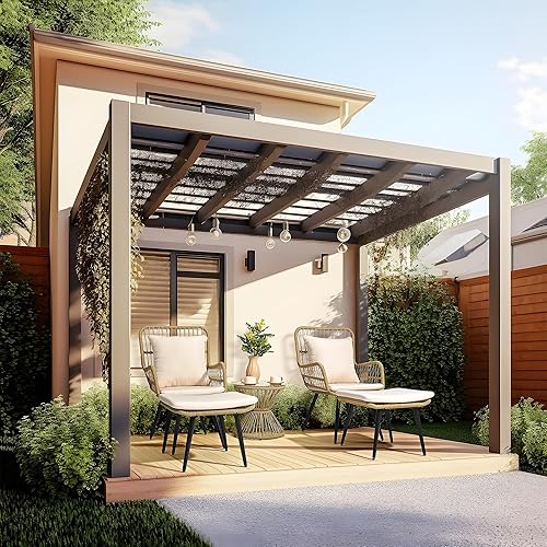 Miniatura 7 de Pamapic Juego de patio al aire libre con otomana de 5 piezas de mimbre de ratán para conversación, muebles de balcón, sillas para patio, jardín,