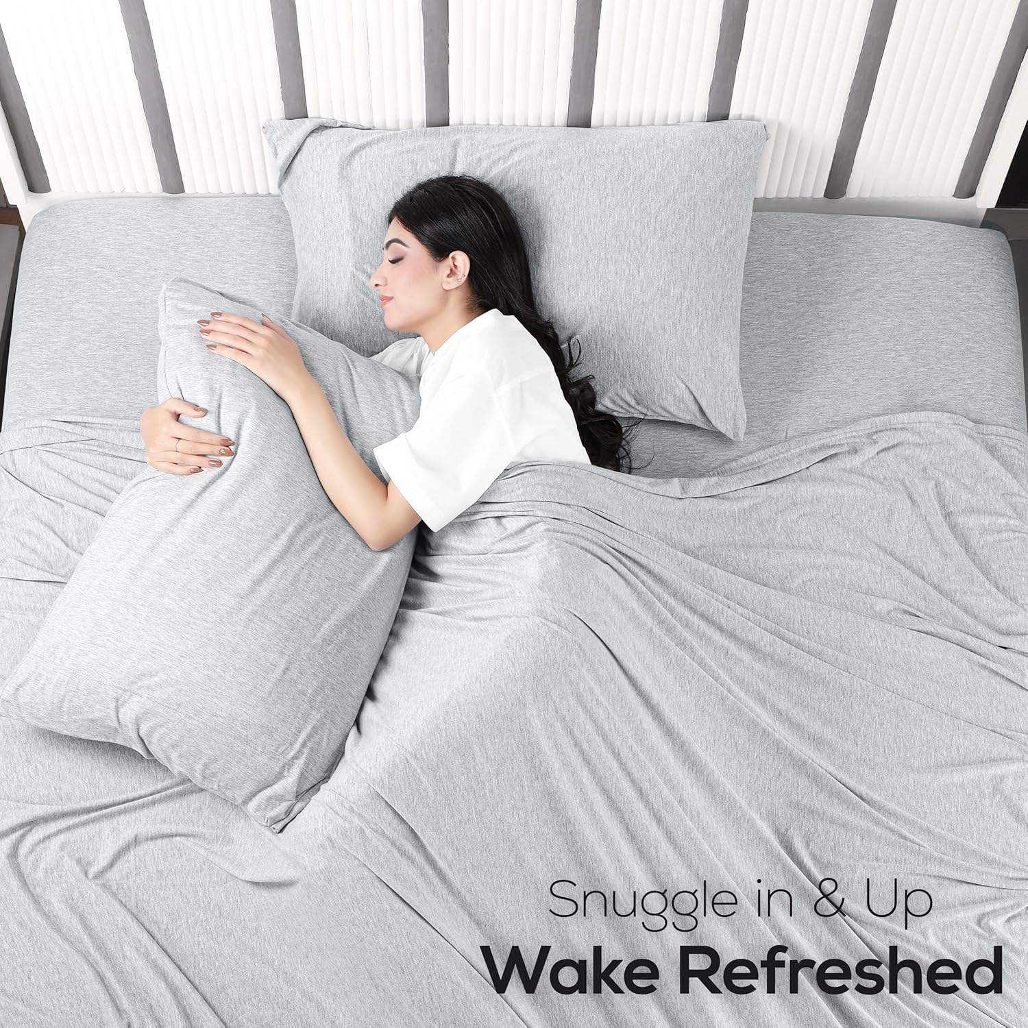 Utopia Bedding Queen Sheet Set - Jersey Knit Sheets 4 Piece – Cotton – Soft T-Shirt Stretchy Sheets (Heather Light Grey) - Image 6