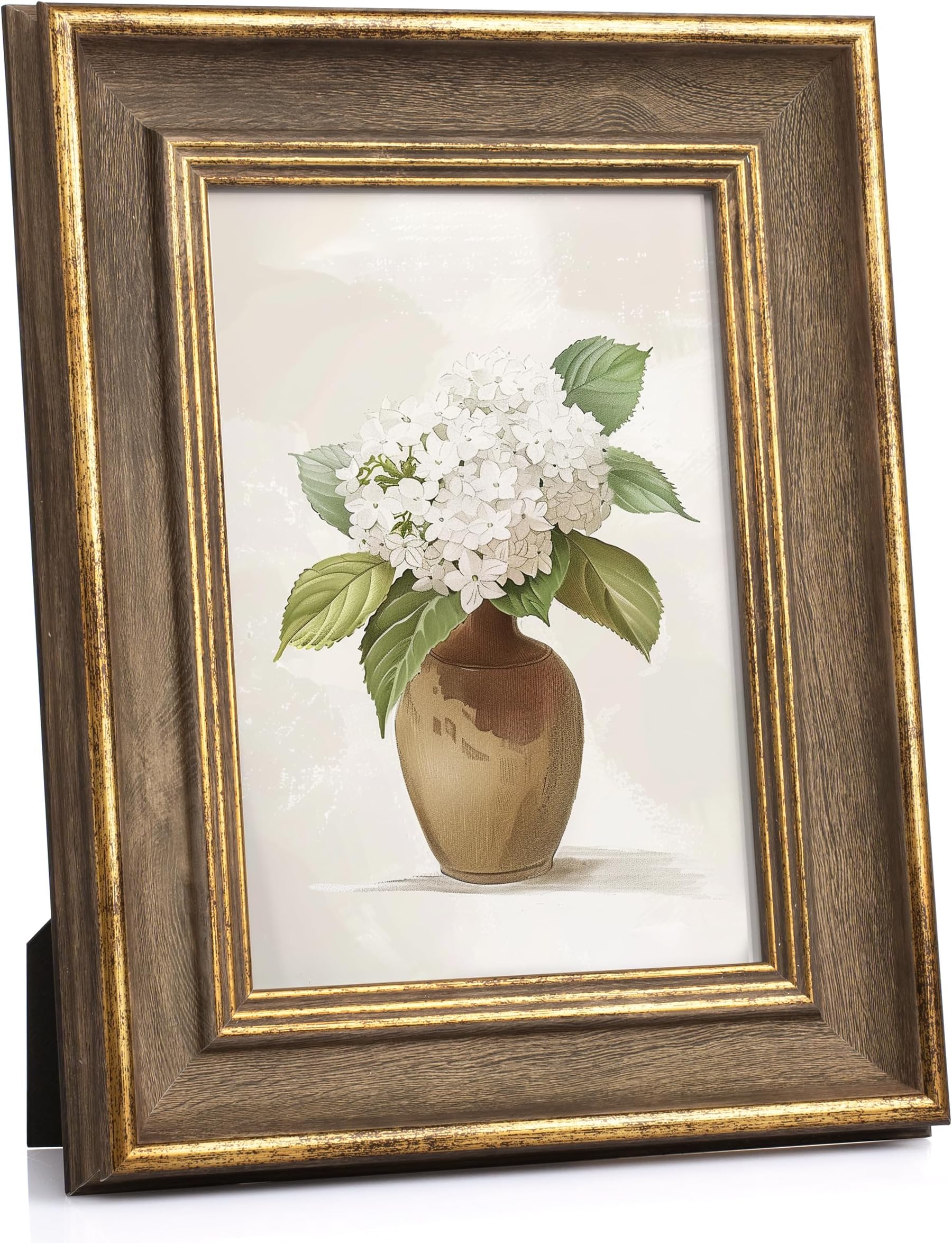 Afuly Photo Frame 7x5 Vintage Picture Frame 5×7 inch Wooden Gold Wedding Friends Birthday Family Women Christmas Gifts for Desk Tabletop Wall with Mounts Antique Retro Display Decoration