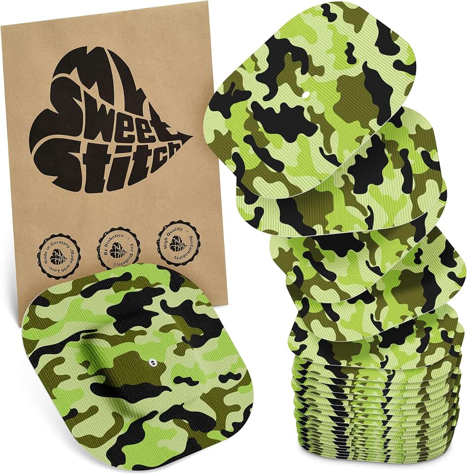 MySweetStitch Simplera Overpatch Square – 25x parches de fijación cuadrados, sujeción extra fuerte sobre el sensor, impermeable & suave para la piel, hipoalergénico, Made in Germany, Camouflage