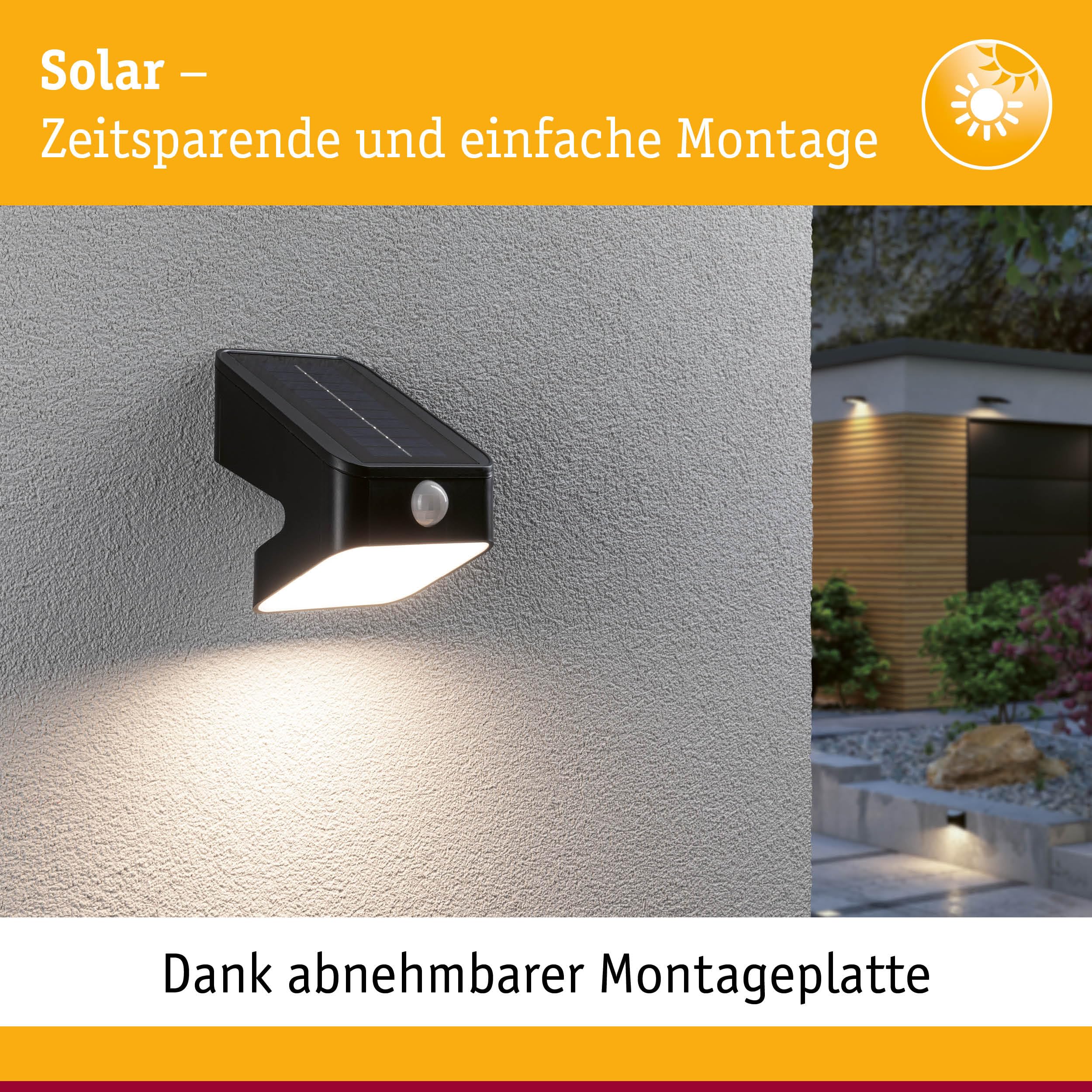 Paulmann 94608 Solarna myjka ścienna LED LeslyTwilight Controlled Motion Detector (IR) IP65Square 113x126mm3000K 5,5W 400lmantracyt plastik