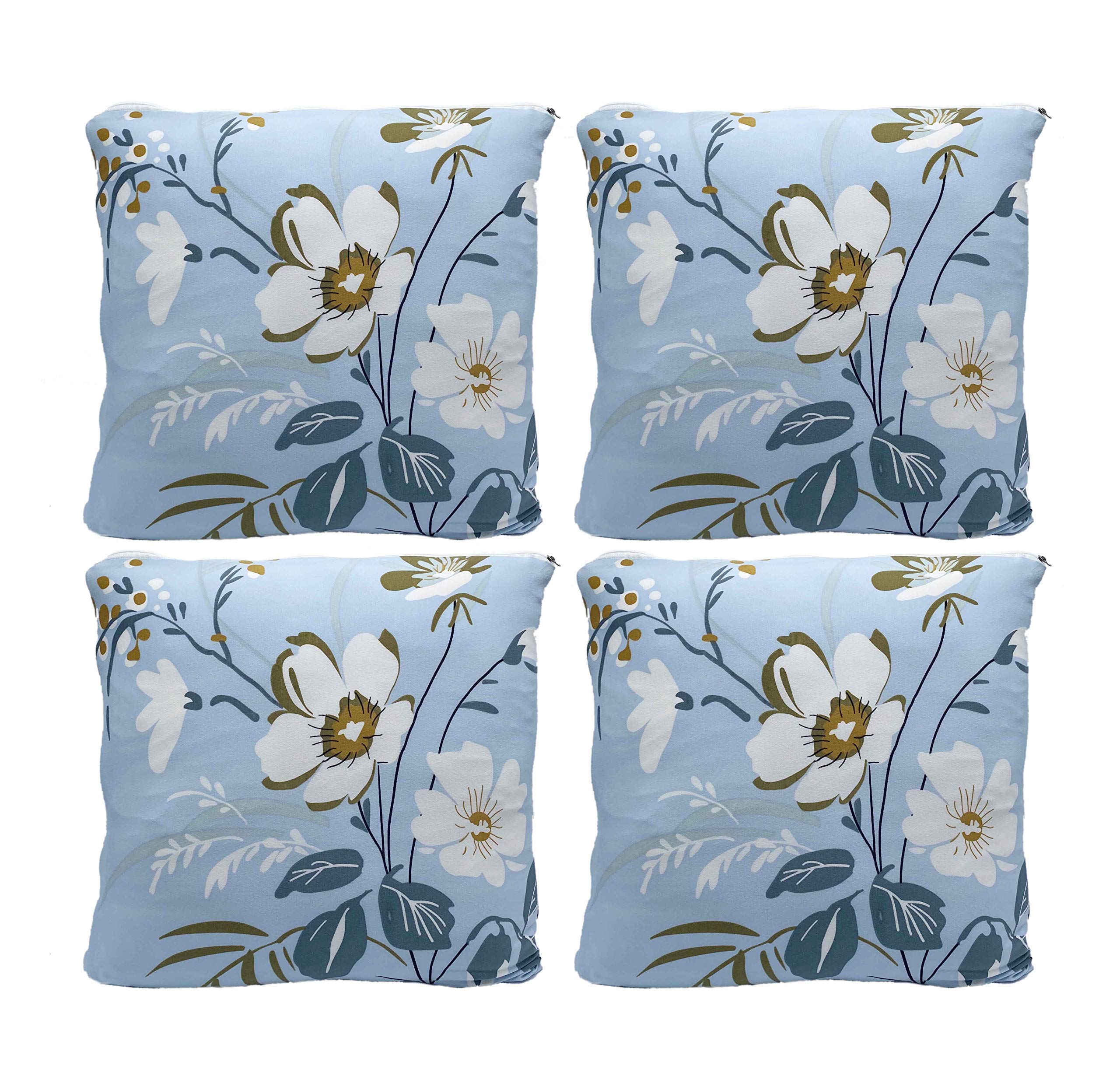 House of Quirk Polyester Throw Pillow Cushion Cover for Home, Sofa Decorative (16.5x16.5 inch/ 42x42cm, Pack of 4, Sky Blue Big White)